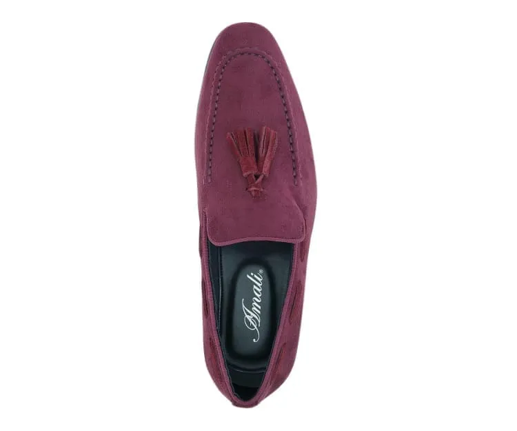 Amali Emperor Burgundy Men’s Velvet Tassel Loafers