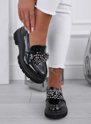 AXIDIE - Black patent leather brogues with rhinestones