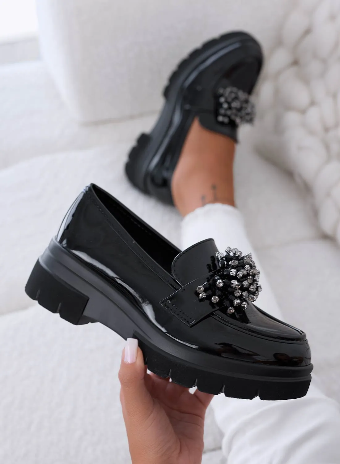 AXIDIE - Black patent leather brogues with rhinestones