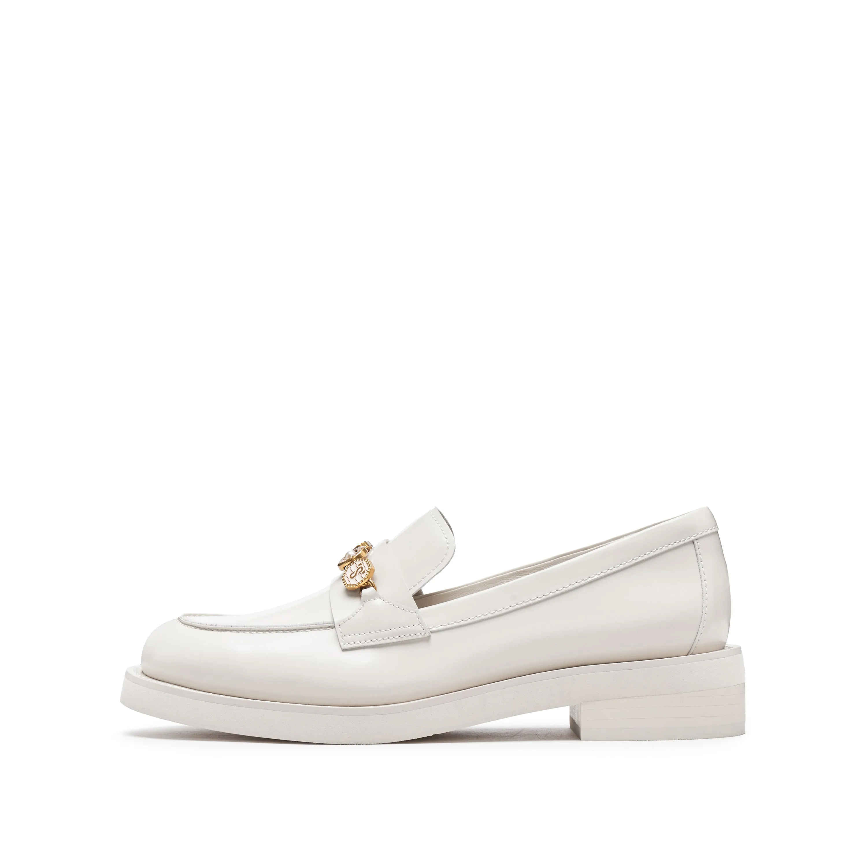 Beige Signature Charms Leather Loafers