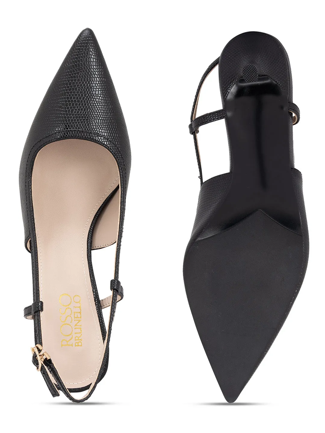 Black Textured Slingback Heels