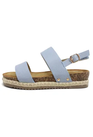 Blue Cork Look Wedge Sandal