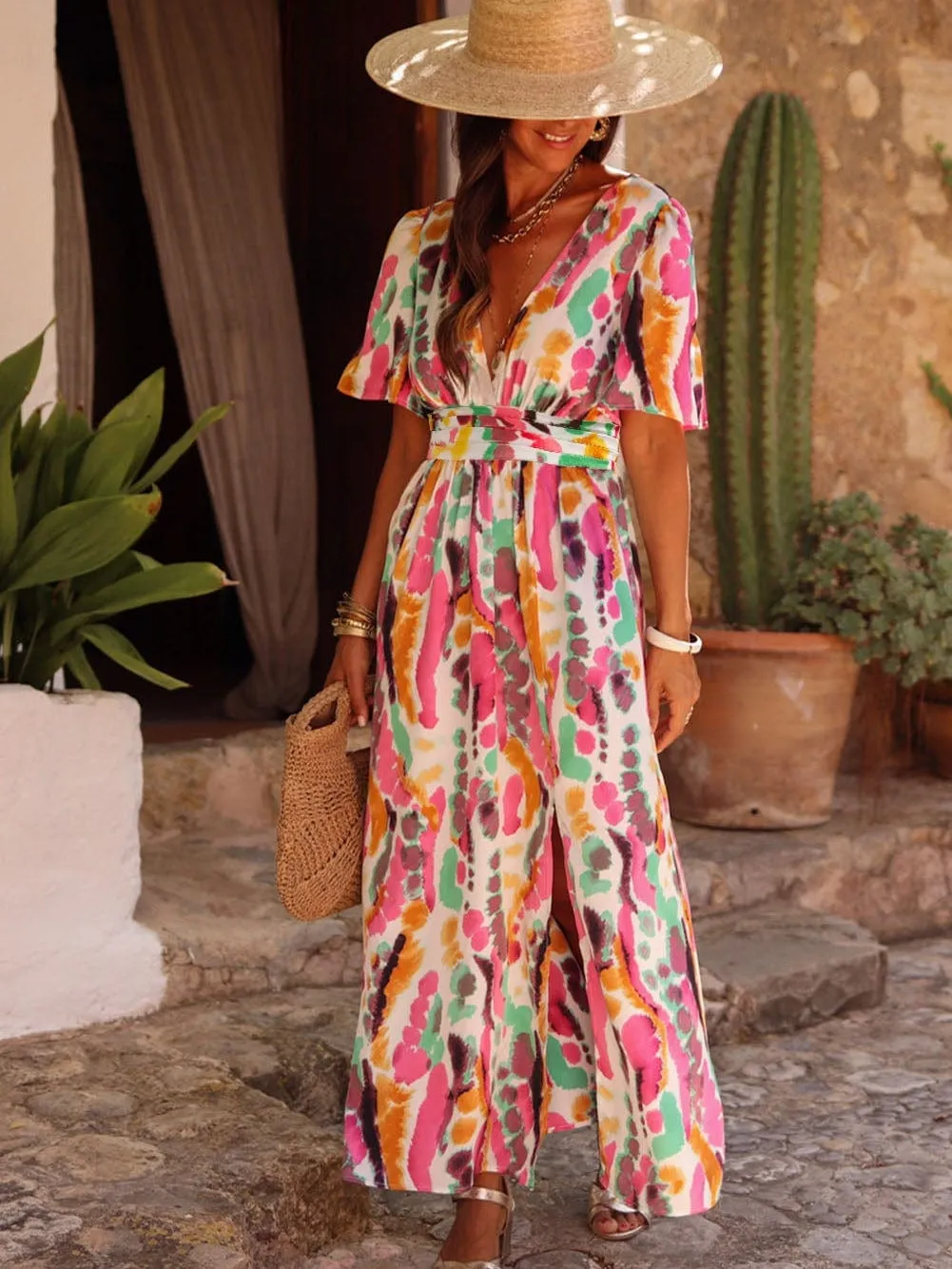 Bohemian V-Neck Maxi Dress