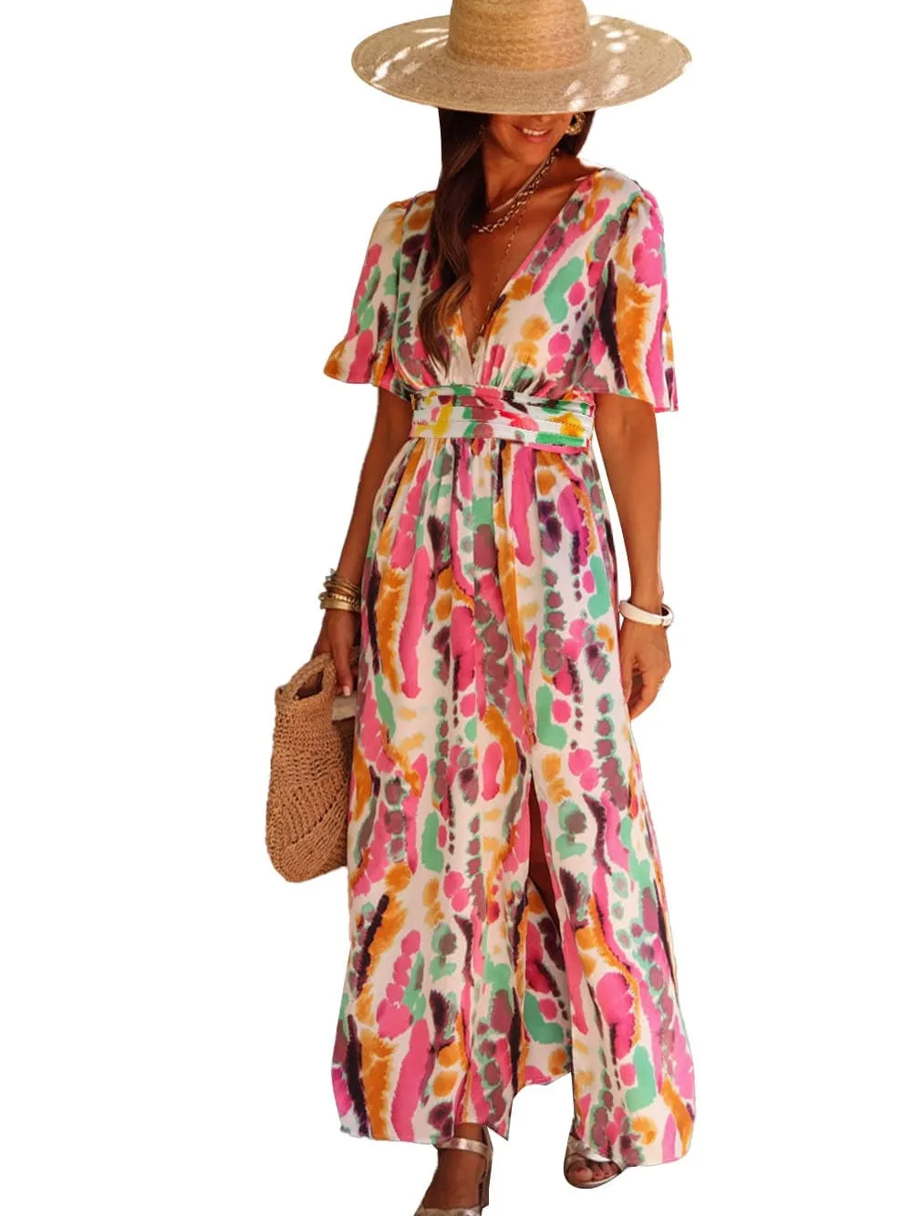 Bohemian V-Neck Maxi Dress