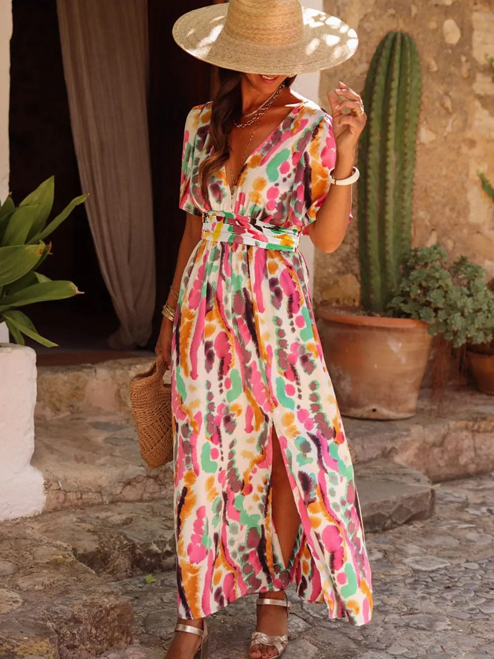 Bohemian V-Neck Maxi Dress
