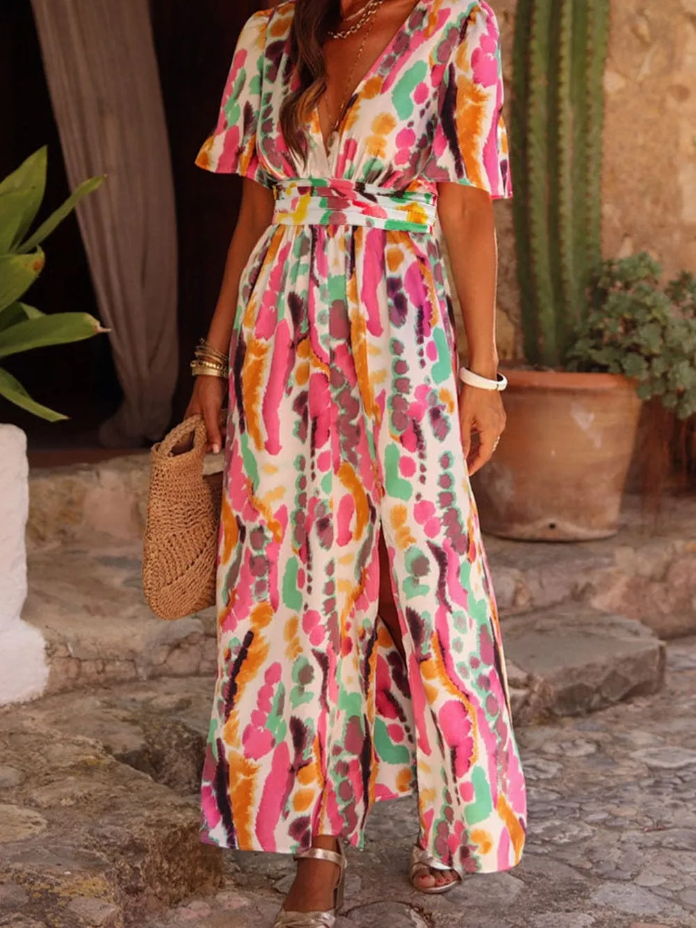 Bohemian V-Neck Maxi Dress