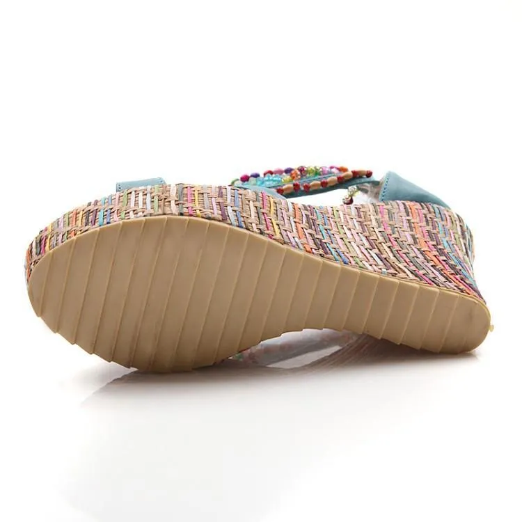 Bohemian Wedge Beaded Large Sandals