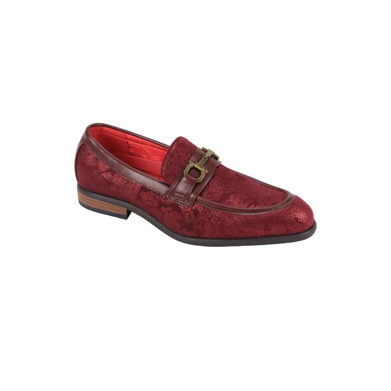 Burgundy Paisley Men's Suede Dress Shoes Fashion Design Slip-On Style No-7010