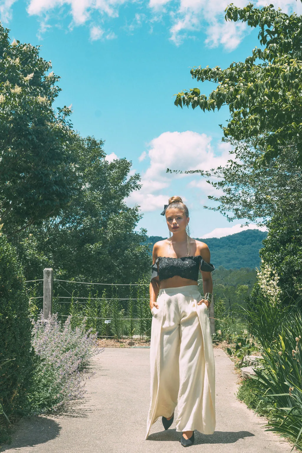 Butterfly Sleeve Black Beaded Crop Top
