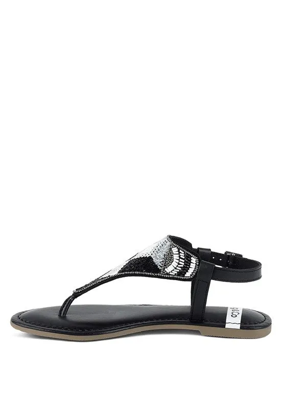 Chitra Pin Buckle Beaded Flat Sandals