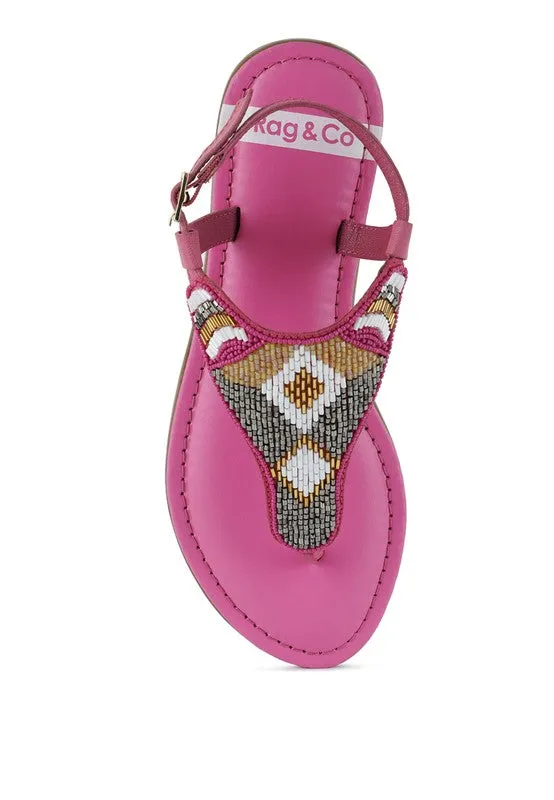 Chitra Pin Buckle Beaded Flat Sandals