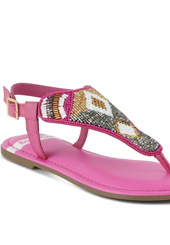Chitra Pin Buckle Beaded Flat Sandals