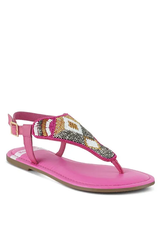 Chitra Pin Buckle Beaded Flat Sandals