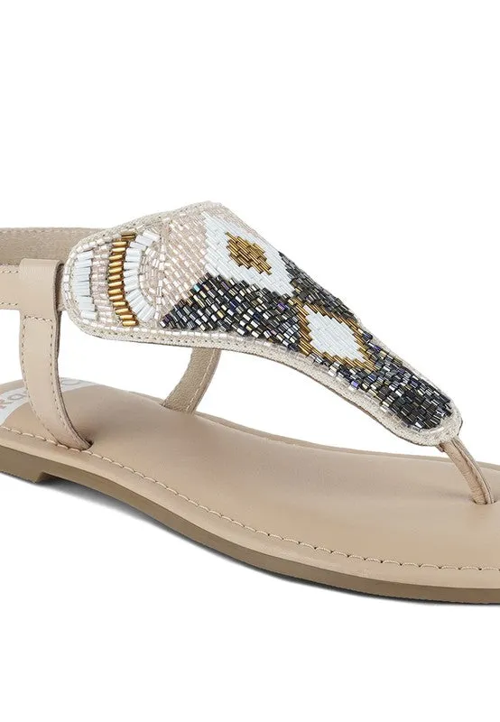 Chitra Pin Buckle Beaded Flat Sandals