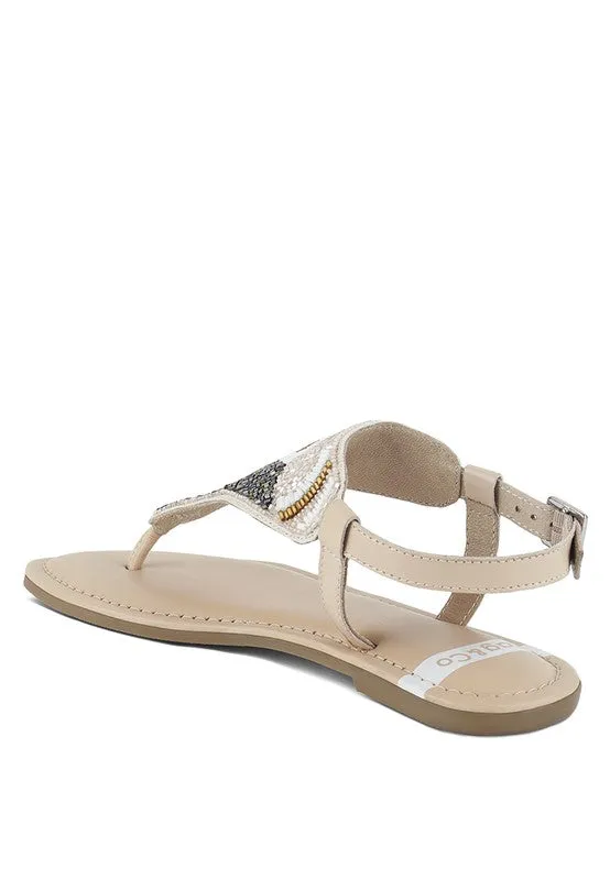 Chitra Pin Buckle Beaded Flat Sandals