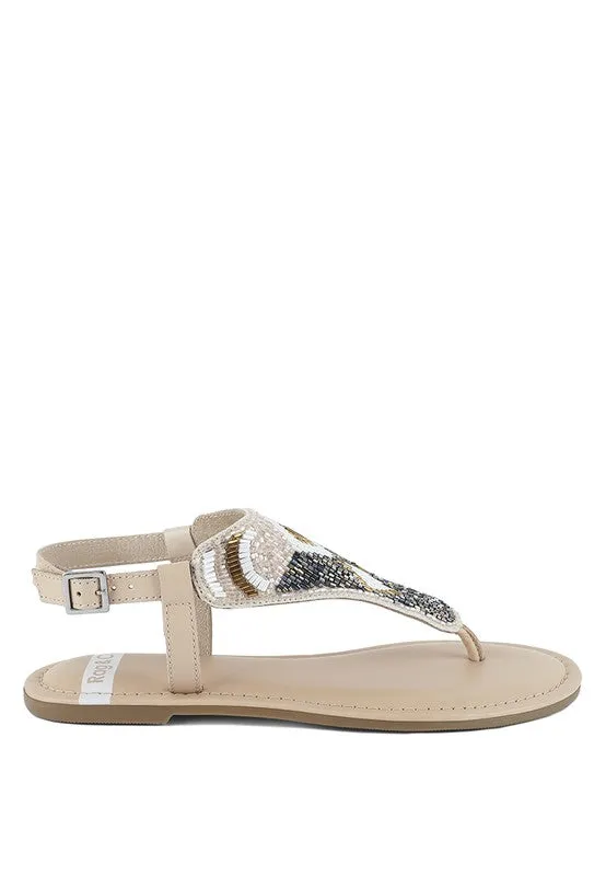 Chitra Pin Buckle Beaded Flat Sandals