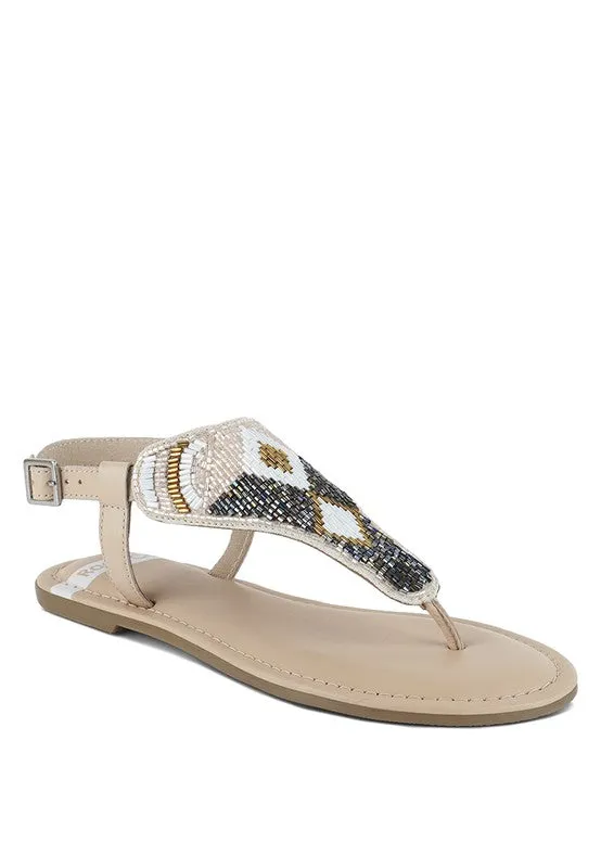 Chitra Pin Buckle Beaded Flat Sandals