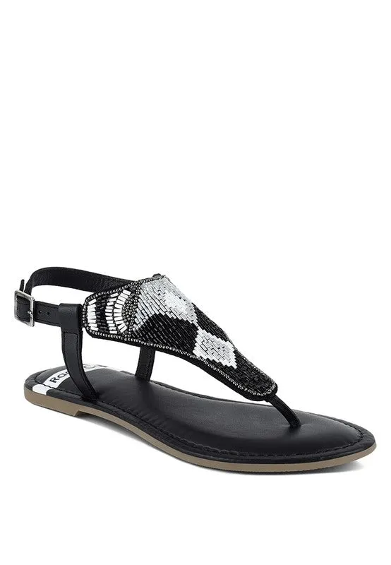 Chitra Pin Buckle Beaded Flat Sandals