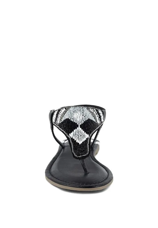 Chitra Pin Buckle Beaded Flat Sandals