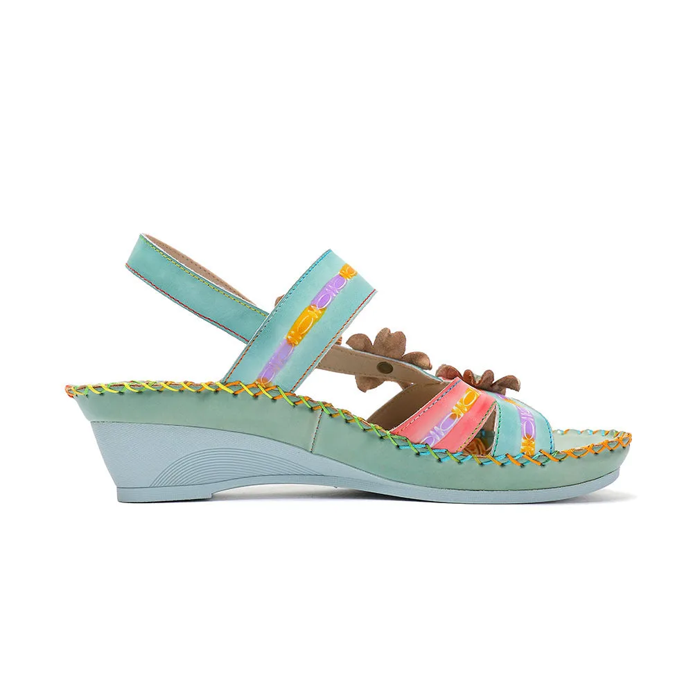 CrazycatZ Leather Wedged Sandals,Women Leather Bohemian Colorful Sandal Floral Sandal