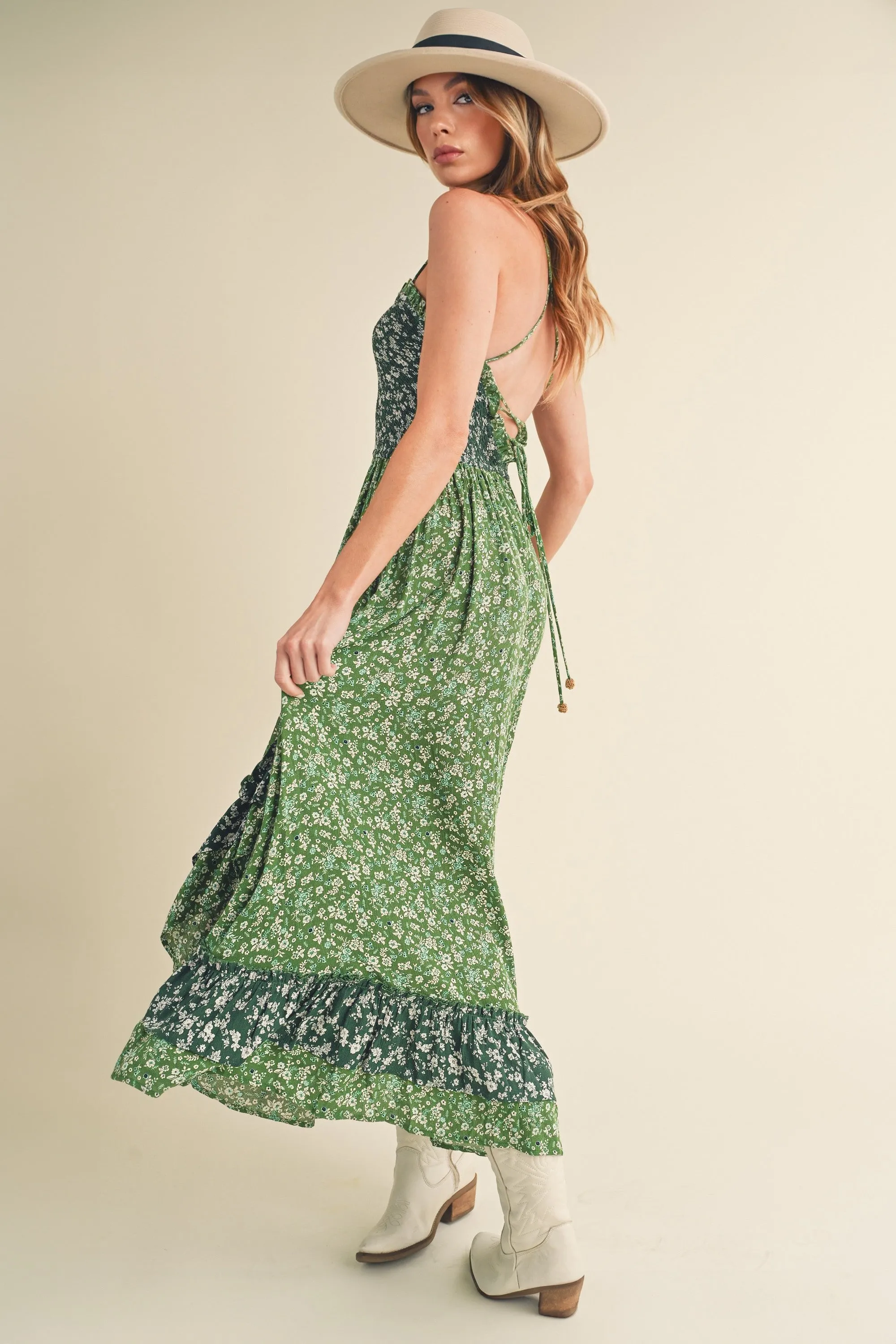 Ditsy Floral Ruffled Hem Maxi Cami Dress