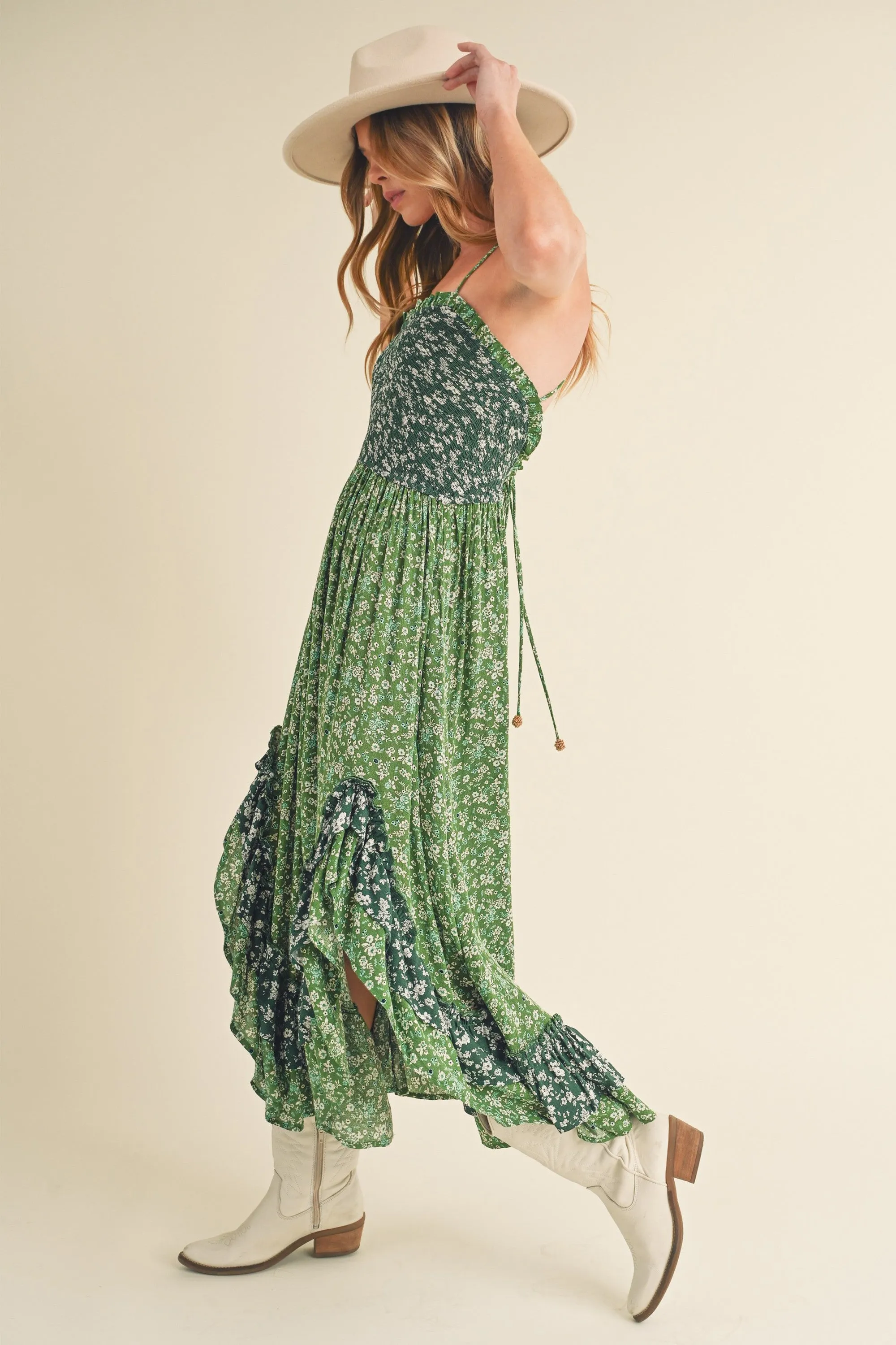 Ditsy Floral Ruffled Hem Maxi Cami Dress