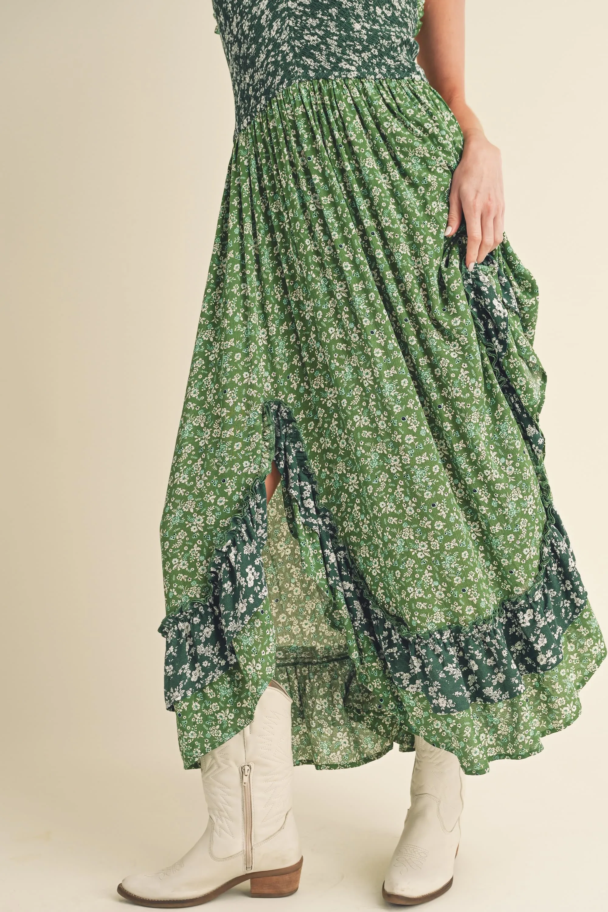 Ditsy Floral Ruffled Hem Maxi Cami Dress