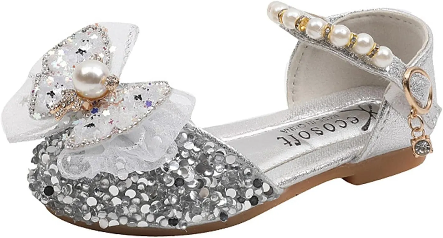 Girls Ballet Shoes Bow Plastics Pearl Color Matching Gradient Spring Shoes for Girls Strap Leather Sandals