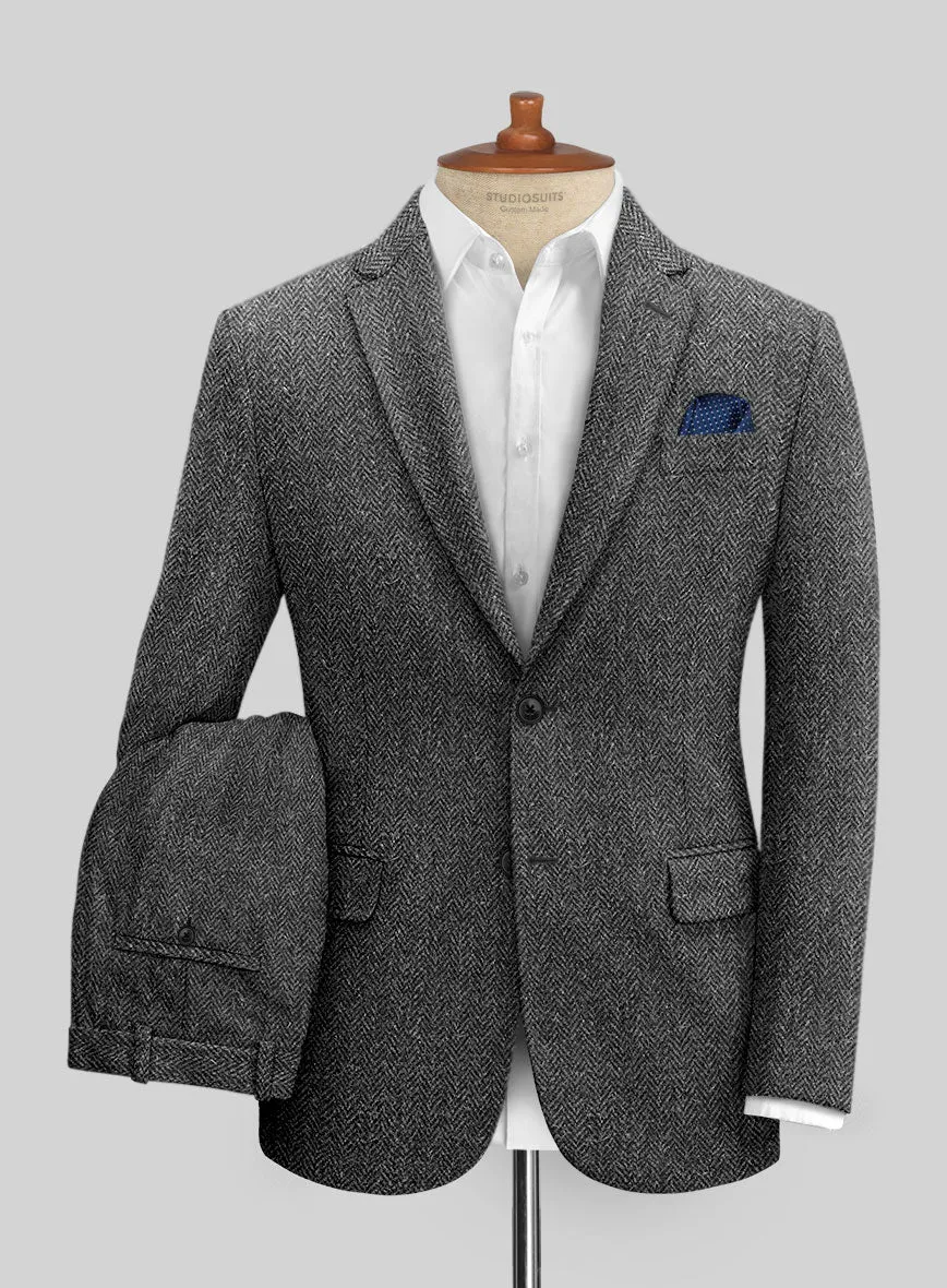 Harris Tweed Dark Gray Herringbone Suit