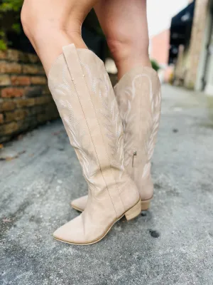 Inlay Western Tall Boots- Almond