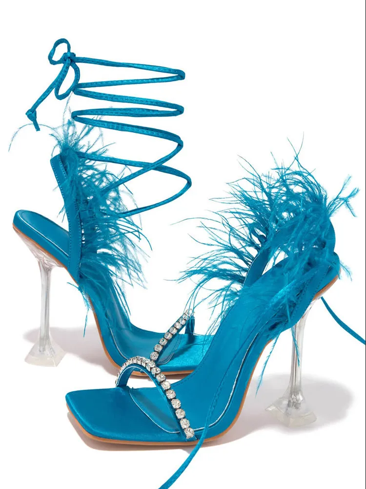 Lavinder Feather-trimmed Lace-up Sandals
