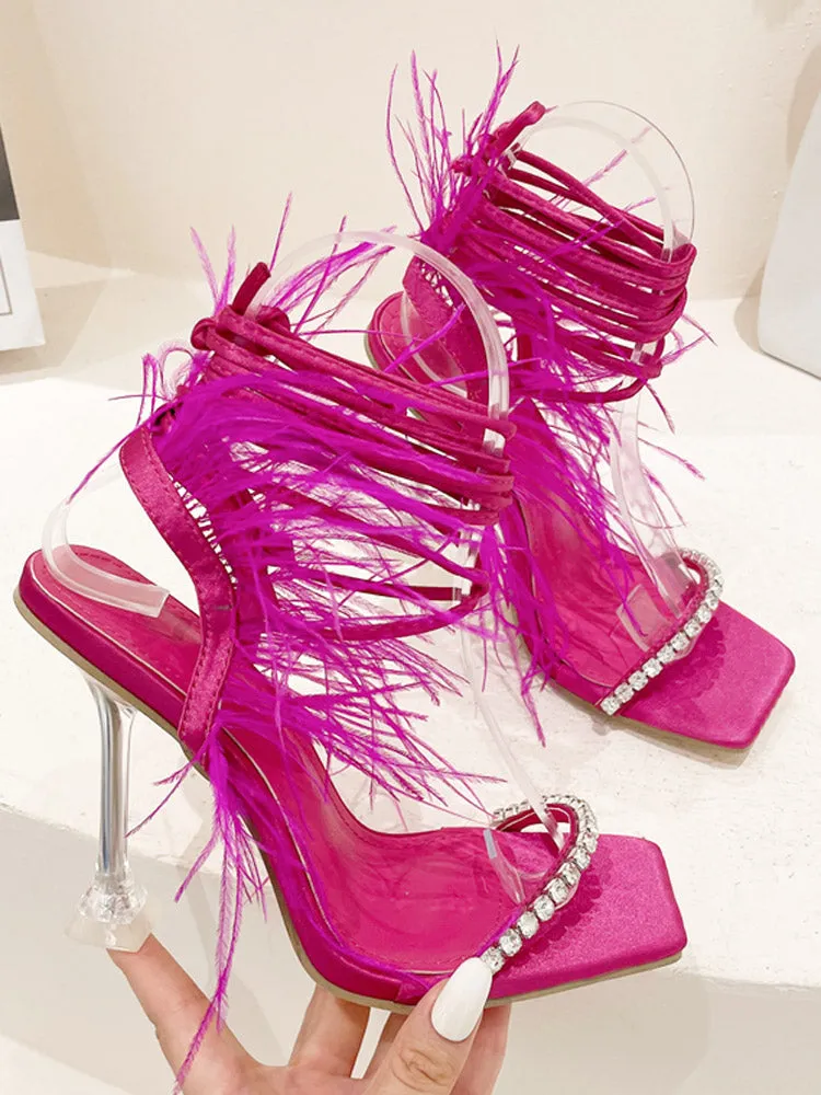 Lavinder Feather-trimmed Lace-up Sandals