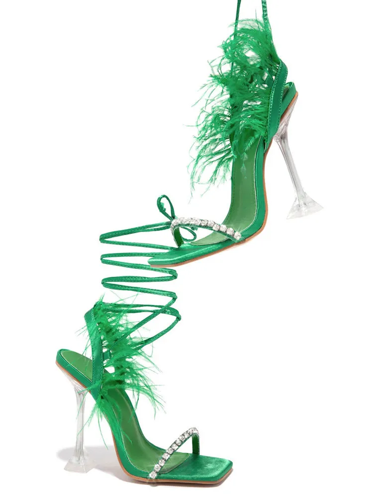 Lavinder Feather-trimmed Lace-up Sandals