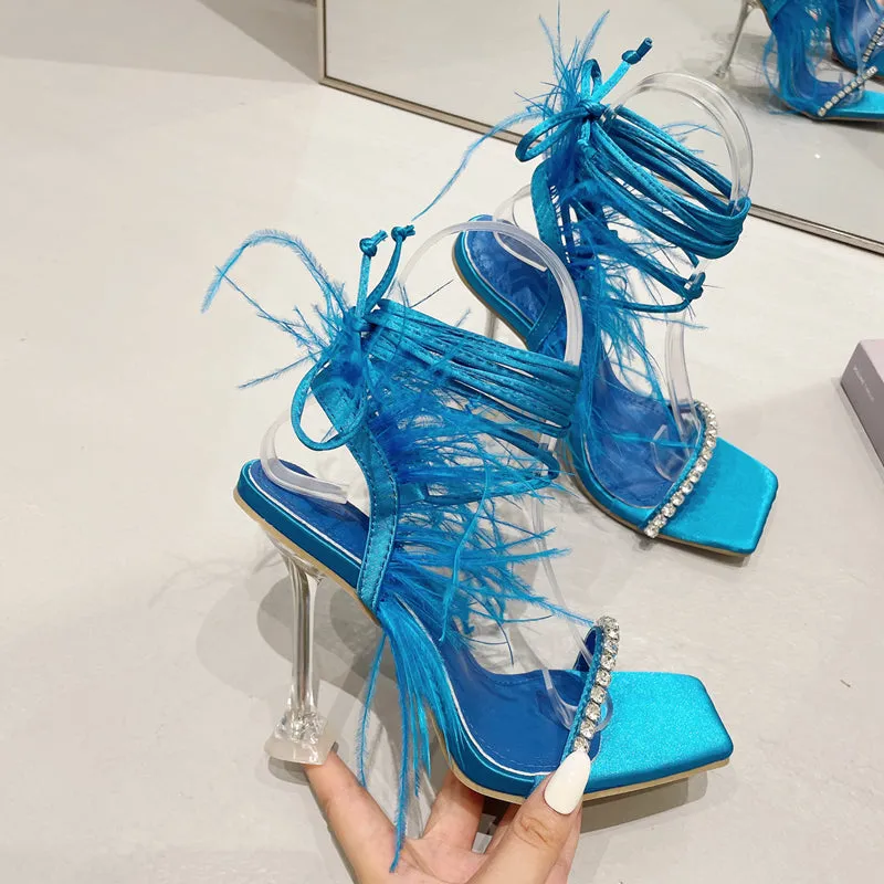 Lavinder Feather-trimmed Lace-up Sandals