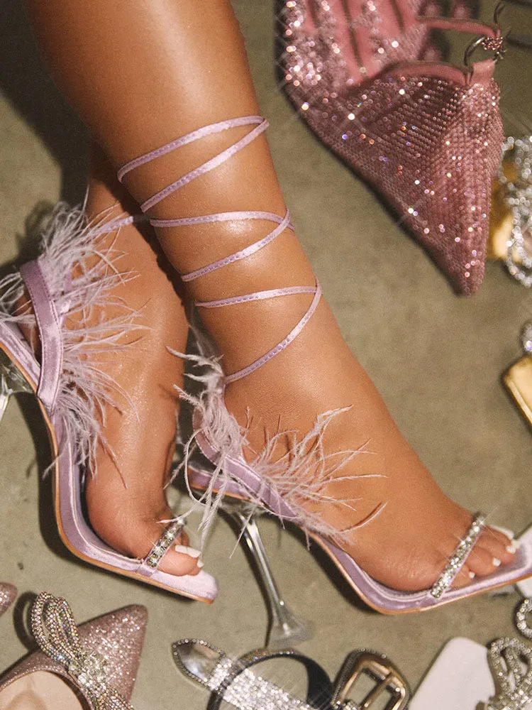 Lavinder Feather-trimmed Lace-up Sandals
