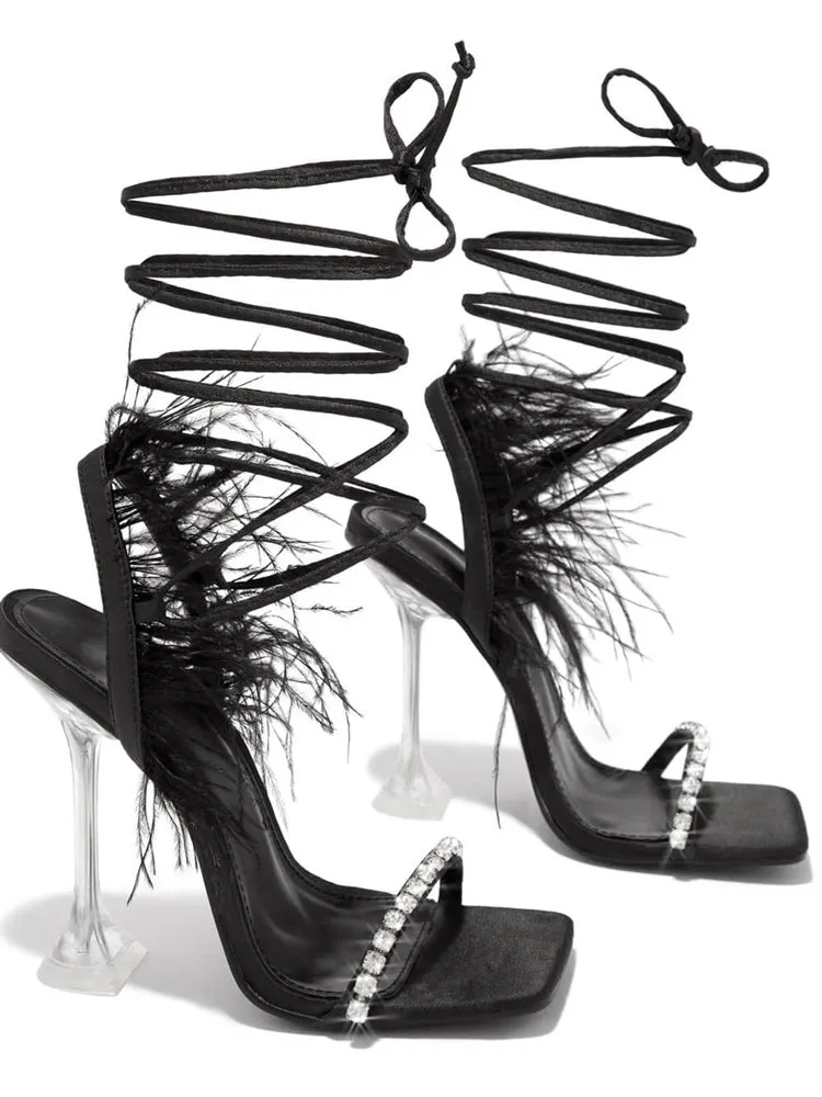 Lavinder Feather-trimmed Lace-up Sandals