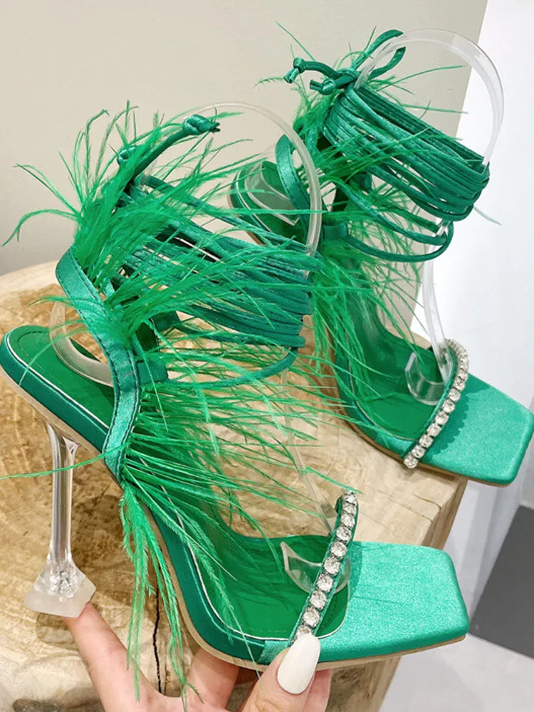 Lavinder Feather-trimmed Lace-up Sandals