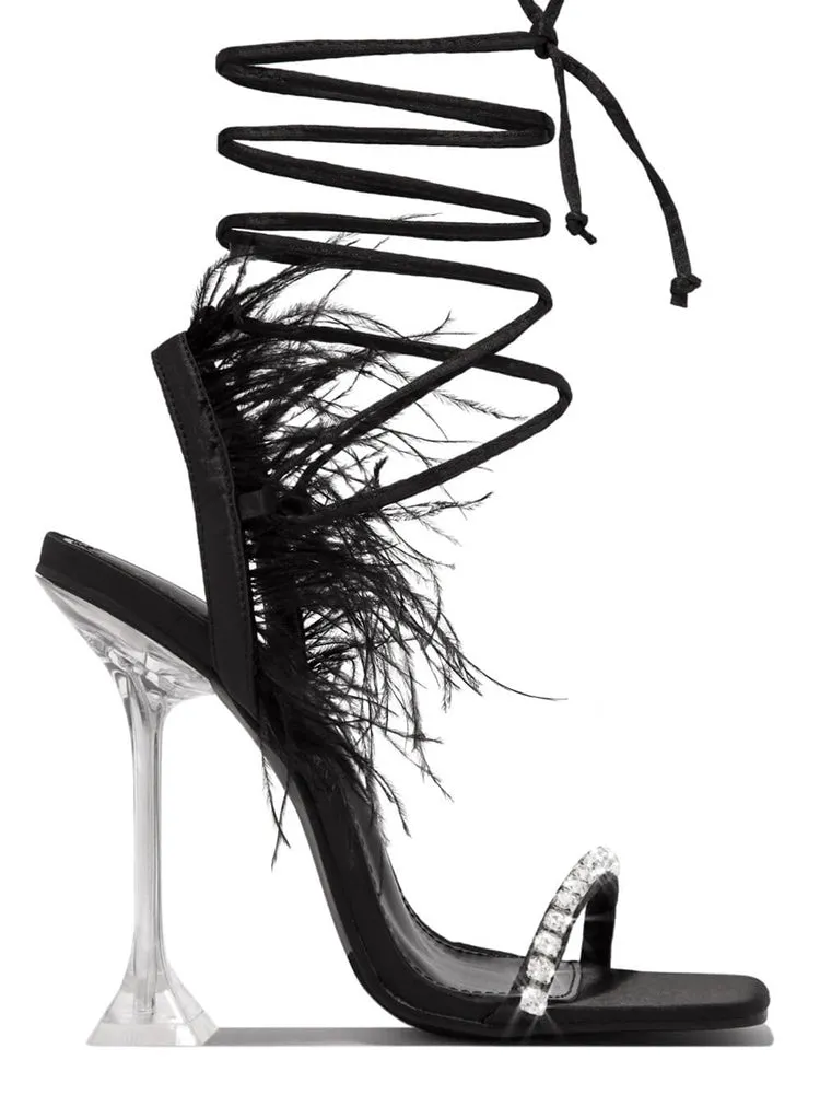 Lavinder Feather-trimmed Lace-up Sandals