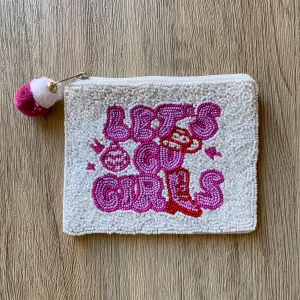 Let's Go Girls White and Pink Beaded Pouch