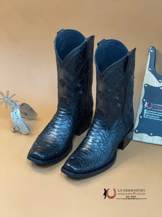 MAHUESTIC PYTHON BLACK SEMI SQUARE TOE NAE0601