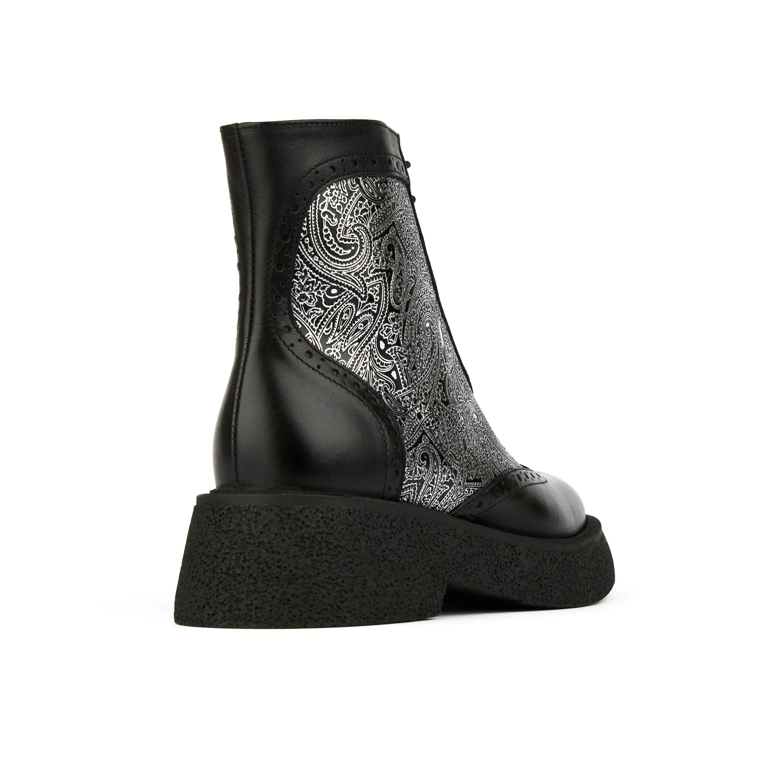 Mantis - Black Silver - Women's higher ankle oxford boot with platform and wingtip