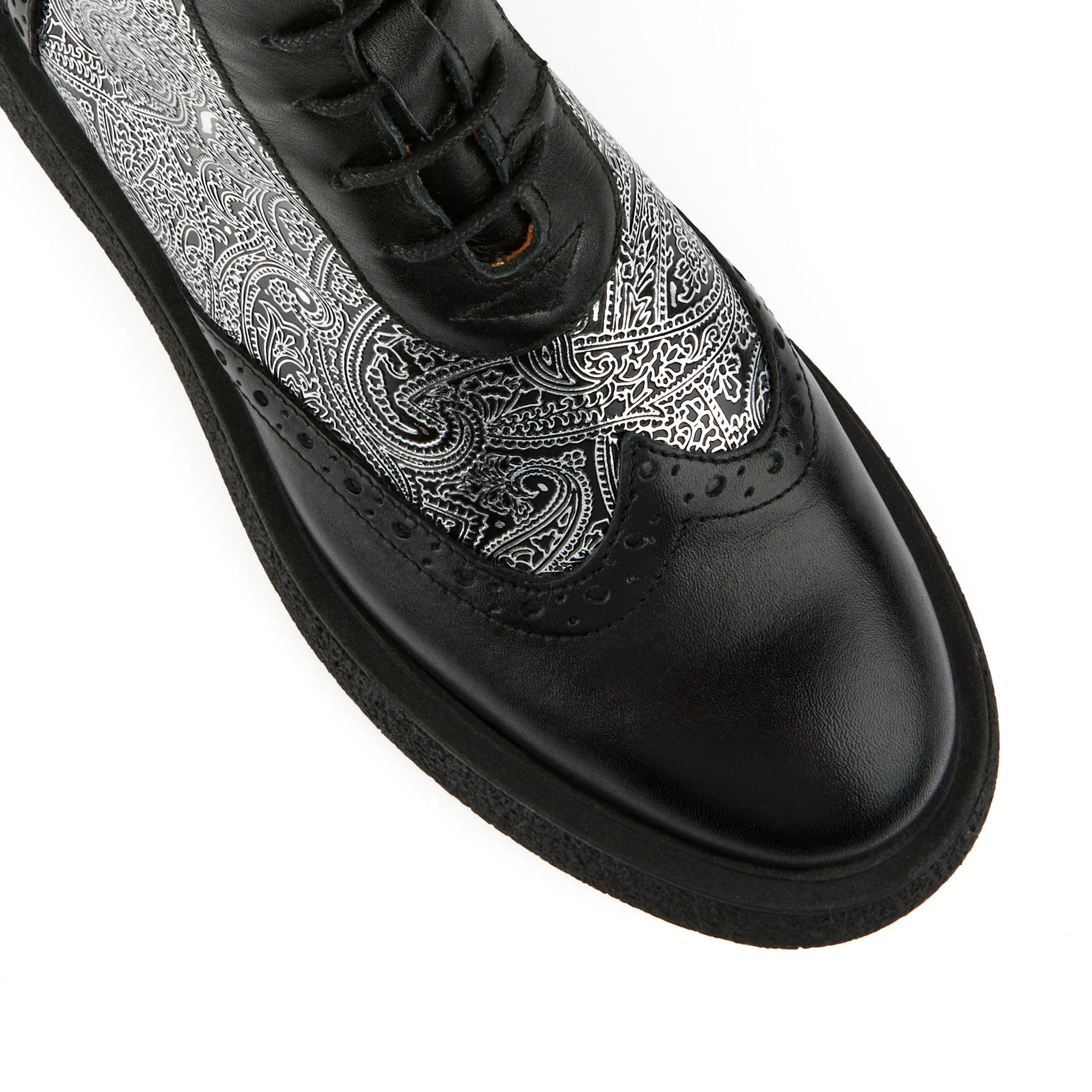 Mantis - Black Silver - Women's higher ankle oxford boot with platform and wingtip