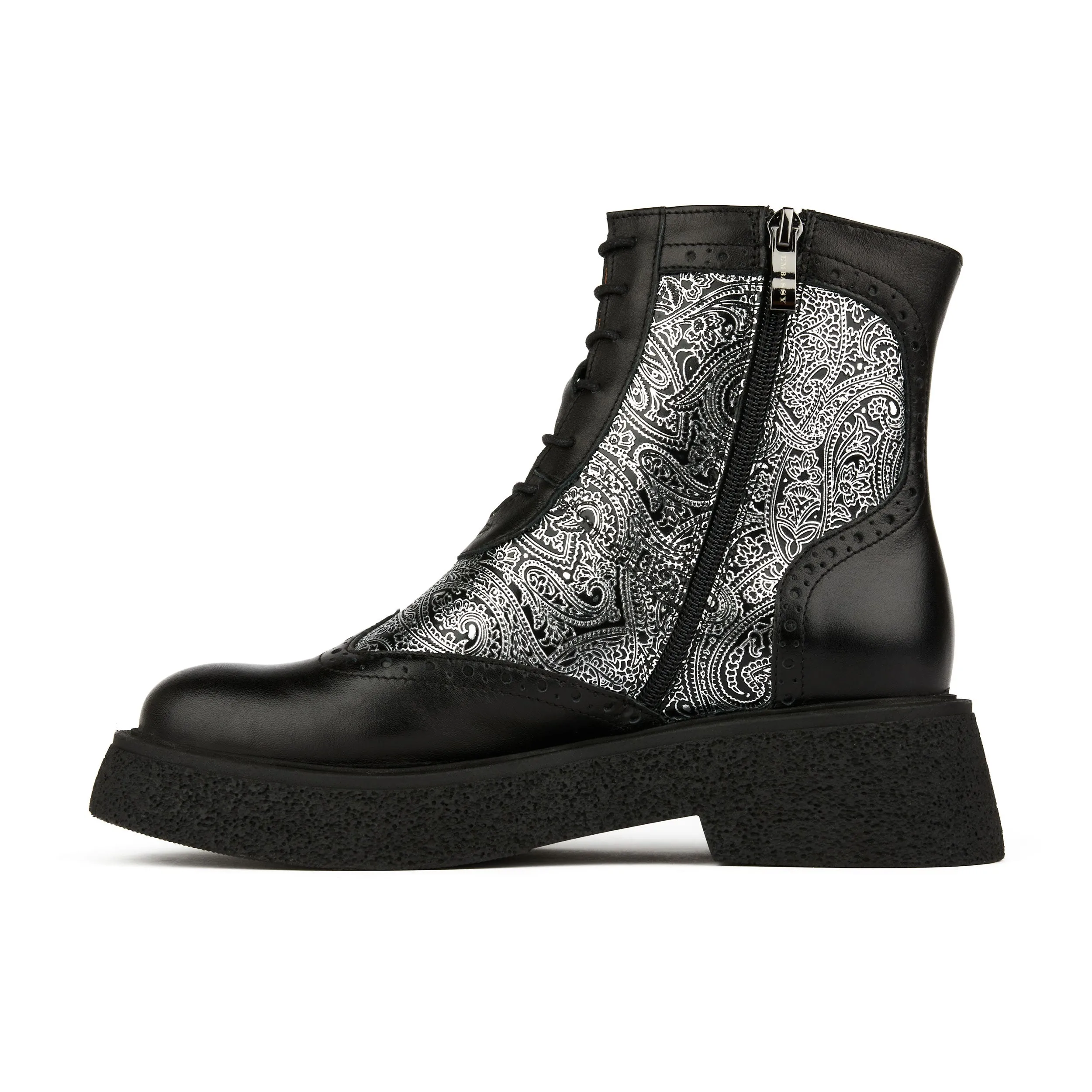 Mantis - Black Silver - Women's higher ankle oxford boot with platform and wingtip