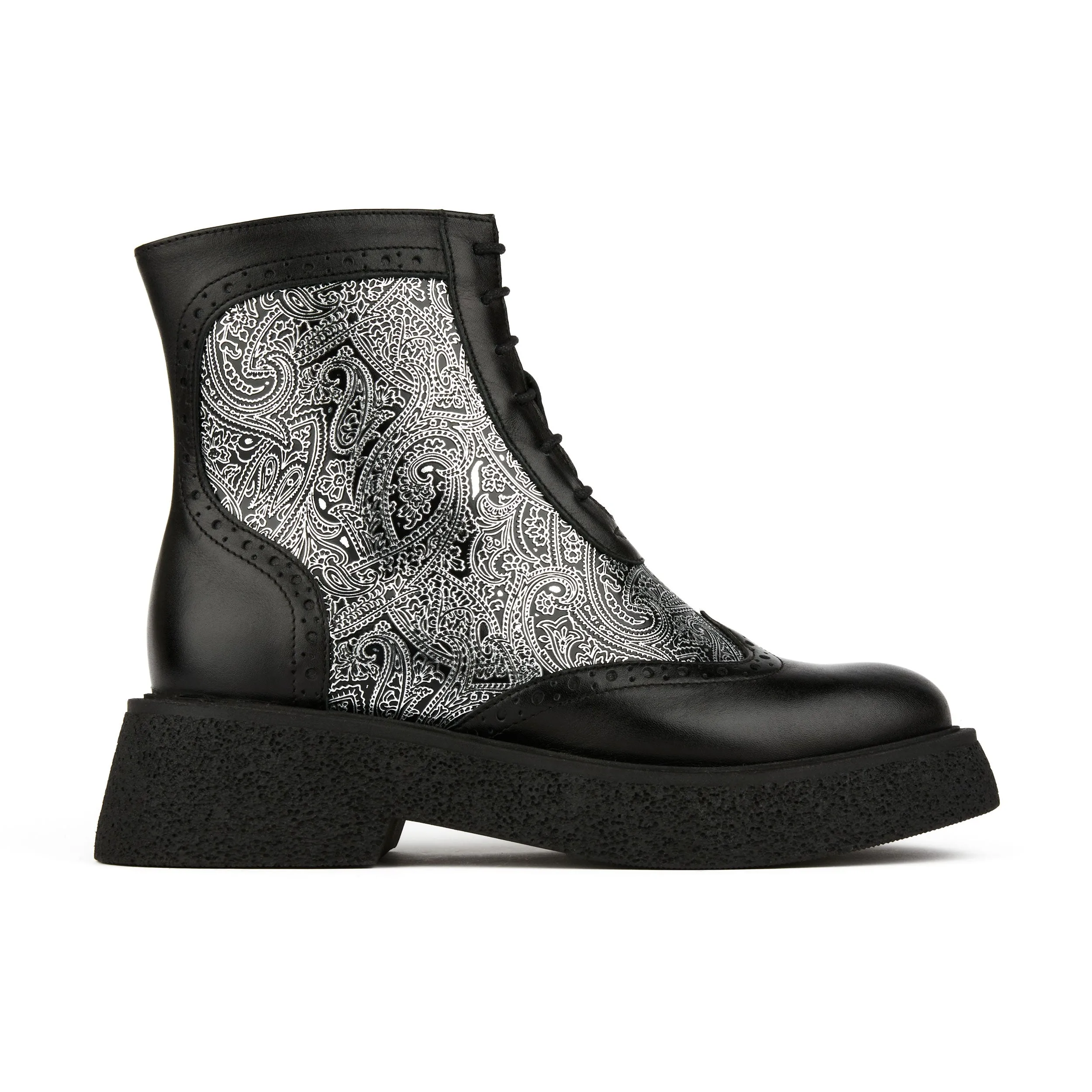 Mantis - Black Silver - Women's higher ankle oxford boot with platform and wingtip