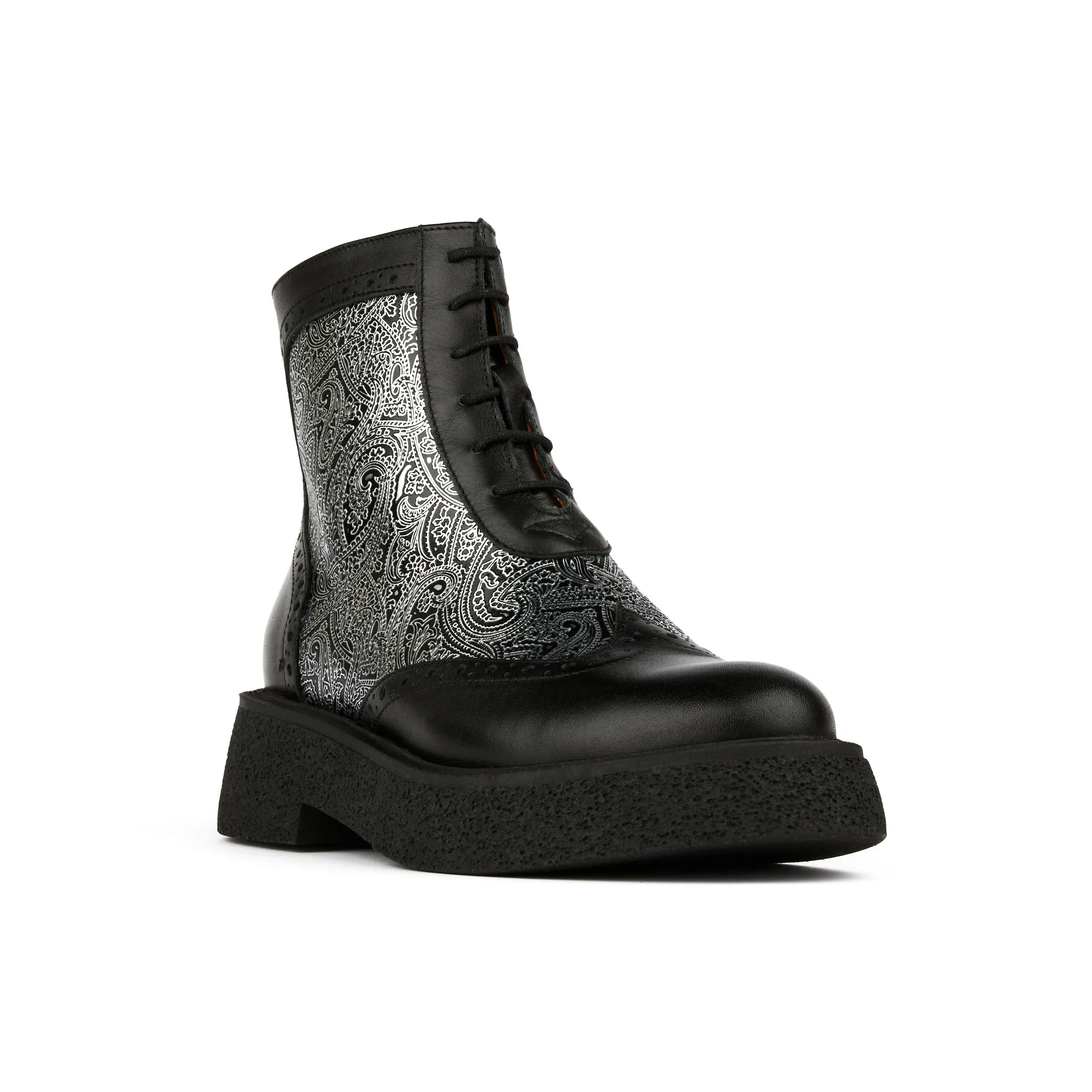 Mantis - Black Silver - Women's higher ankle oxford boot with platform and wingtip