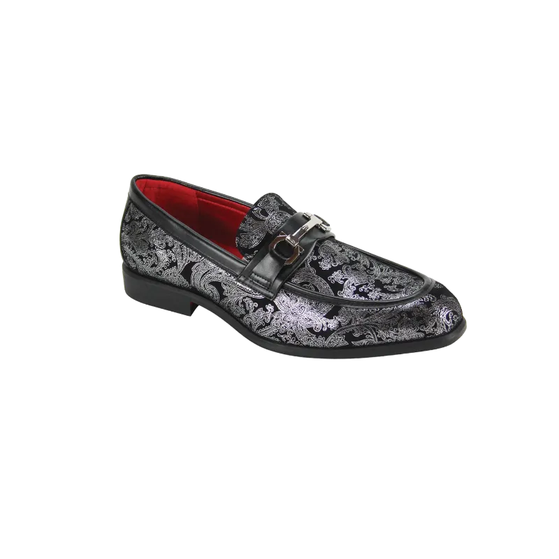 Men's Black and Sliver Suede Dress Shoes Slip-On luxury Design Style No-7010