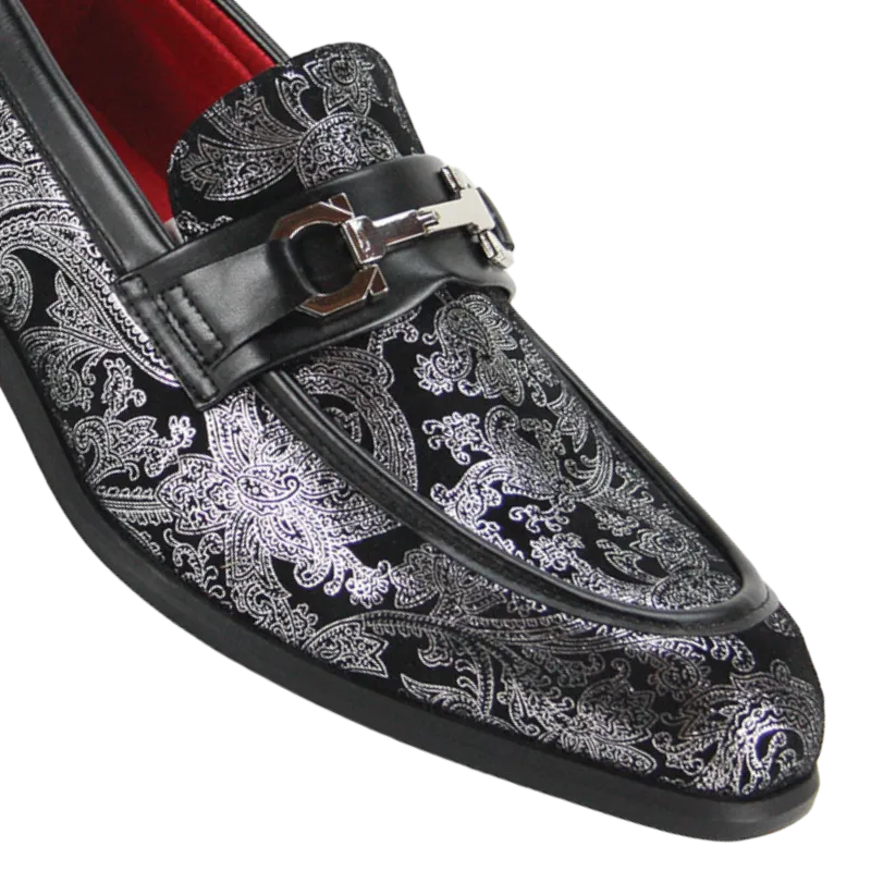Men's Black and Sliver Suede Dress Shoes Slip-On luxury Design Style No-7010