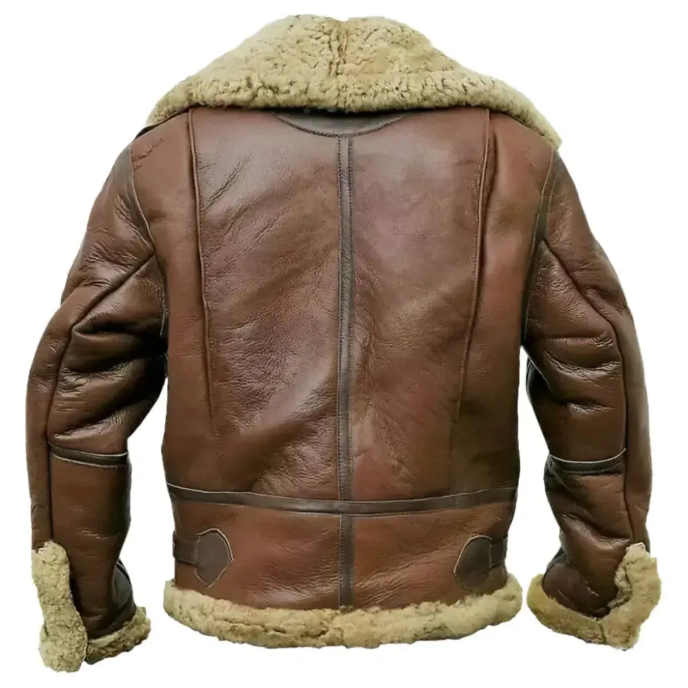 Men's Brown Shearling Fur Aviator Leather Jacket – Classic & Warm