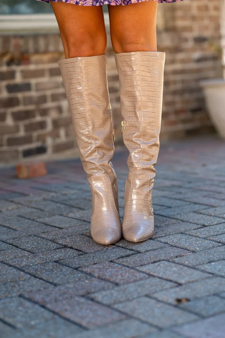 Millie Taupe Croc Leather Boots