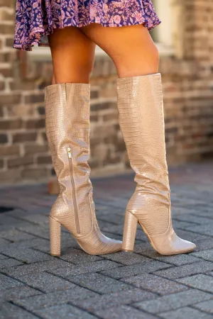 Millie Taupe Croc Leather Boots